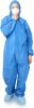 Disposable Coveralls for Men, Women, X-Large Blue Hazmat Suits Disposable, SMS 50 gsm Hazmat Suit Costume with Hood, Elastic Wrists, Ankles, Zip